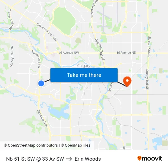 Nb 51 St SW @ 33 Av SW to Erin Woods map
