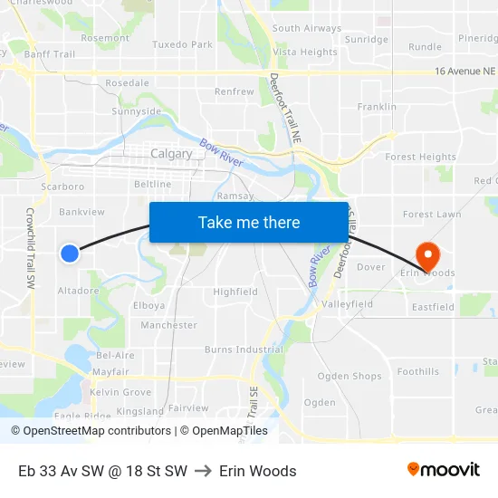 Eb 33 Av SW @ 18 St SW to Erin Woods map