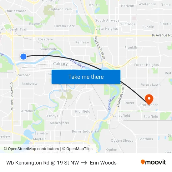 Wb Kensington Rd @ 19 St NW to Erin Woods map