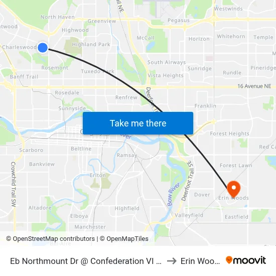 Eb Northmount  Dr @ Confederation VI NW to Erin Woods map