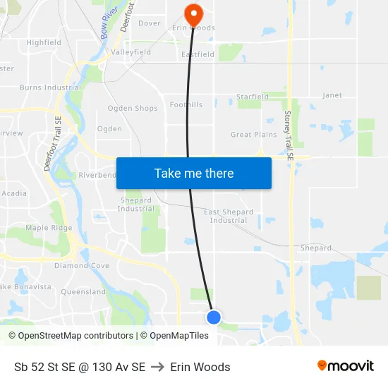 Sb 52 St SE @ 130 Av SE to Erin Woods map