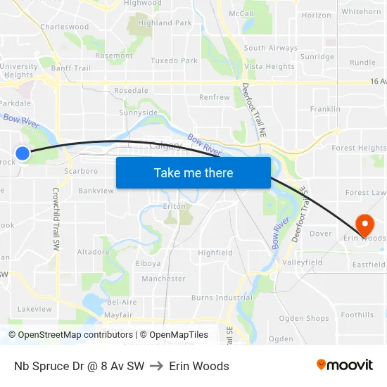 Nb Spruce Dr @ 8 Av SW to Erin Woods map