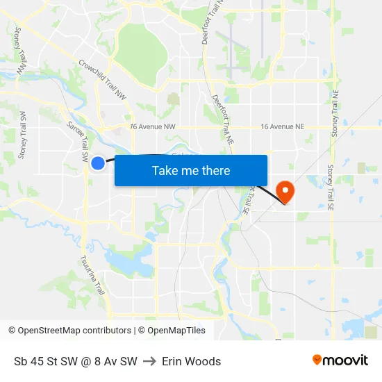 Sb 45 St SW @ 8 Av SW to Erin Woods map