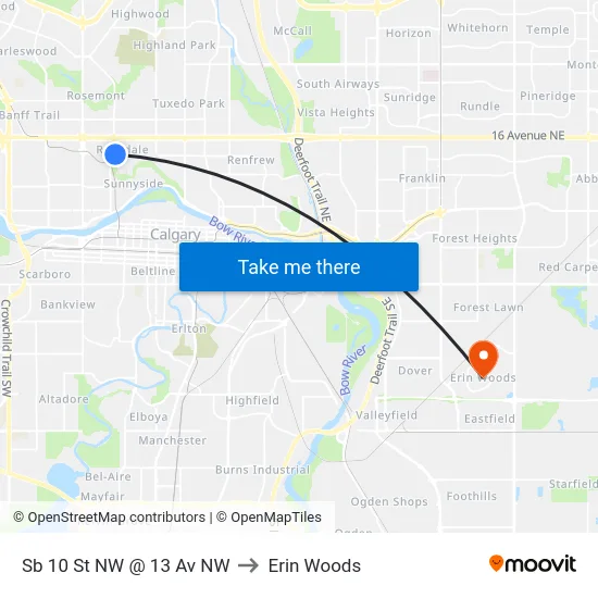 Sb 10 St NW @ 13 Av NW to Erin Woods map