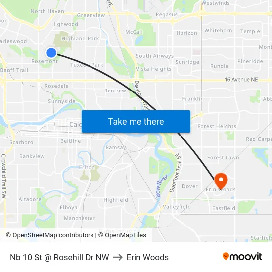 Nb 10 St @ Rosehill Dr NW to Erin Woods map