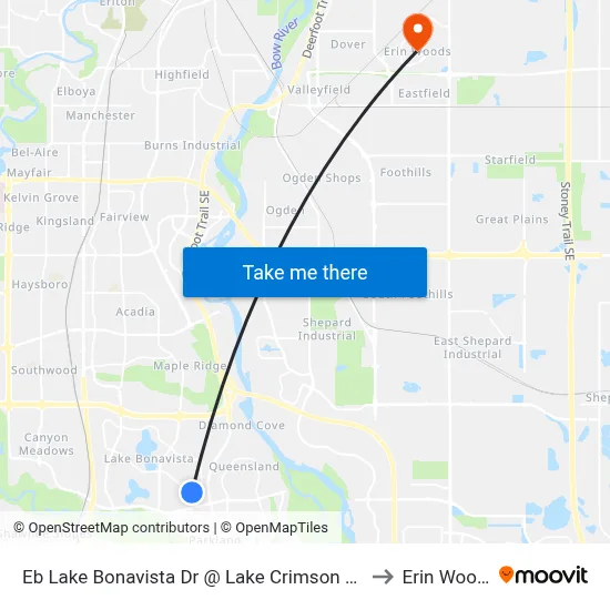 Eb Lake Bonavista Dr @ Lake Crimson Dr SE to Erin Woods map