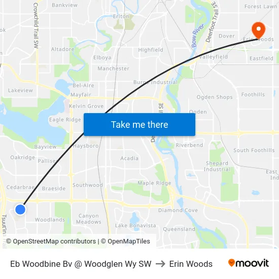 Eb Woodbine Bv @ Woodglen Wy SW to Erin Woods map