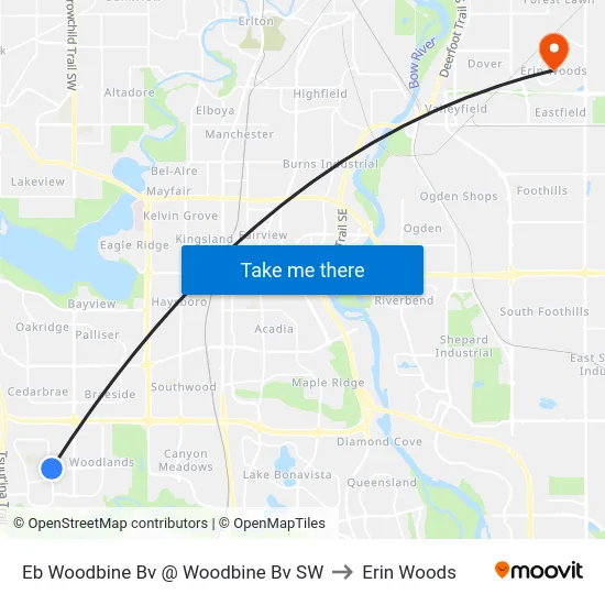 Eb Woodbine Bv @ Woodbine Bv SW to Erin Woods map