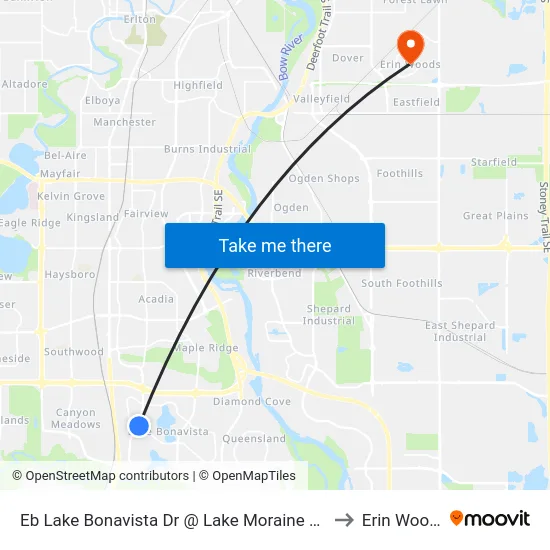 Eb Lake Bonavista Dr @ Lake Moraine Pl SE to Erin Woods map