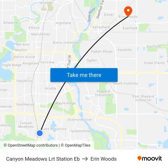 Canyon Meadows Lrt Station Eb to Erin Woods map
