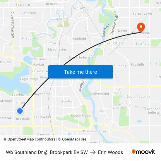 Wb Southland Dr @ Brookpark Bv SW to Erin Woods map