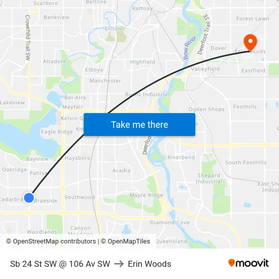 Sb 24 St SW @ 106 Av SW to Erin Woods map