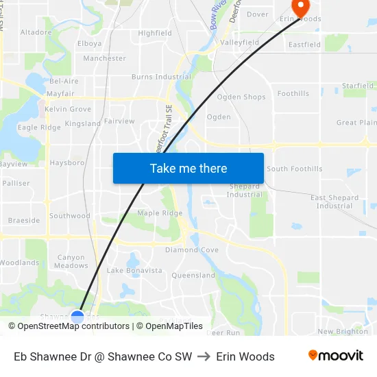Eb Shawnee Dr @ Shawnee Co SW to Erin Woods map