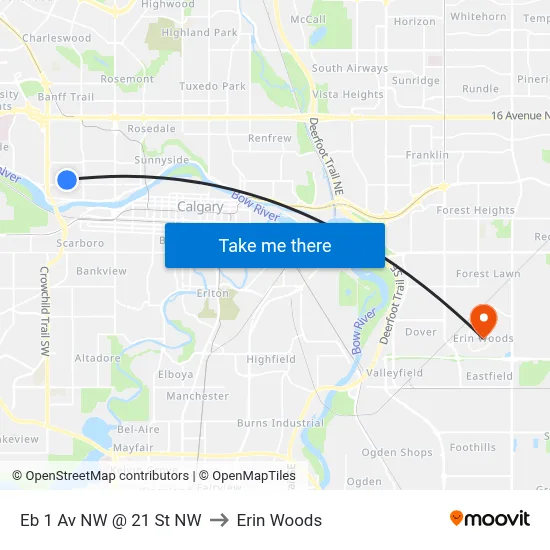 Eb 1 Av NW @ 21 St NW to Erin Woods map