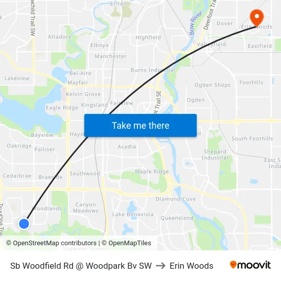 Sb Woodfield Rd @ Woodpark Bv SW to Erin Woods map