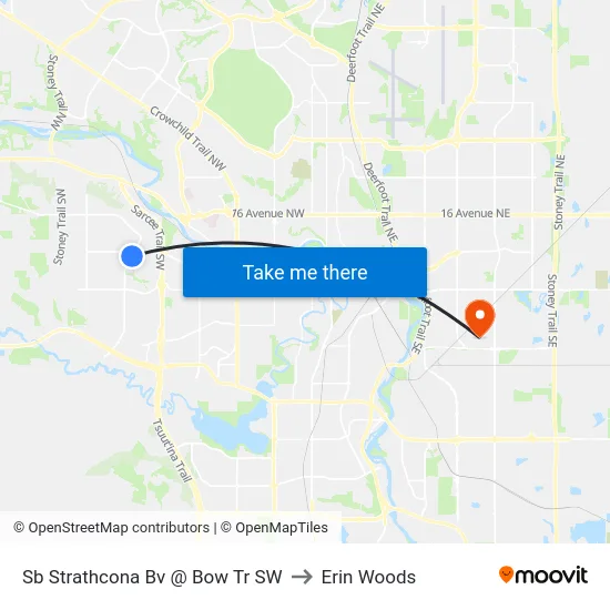Sb Strathcona Bv @ Bow Tr SW to Erin Woods map