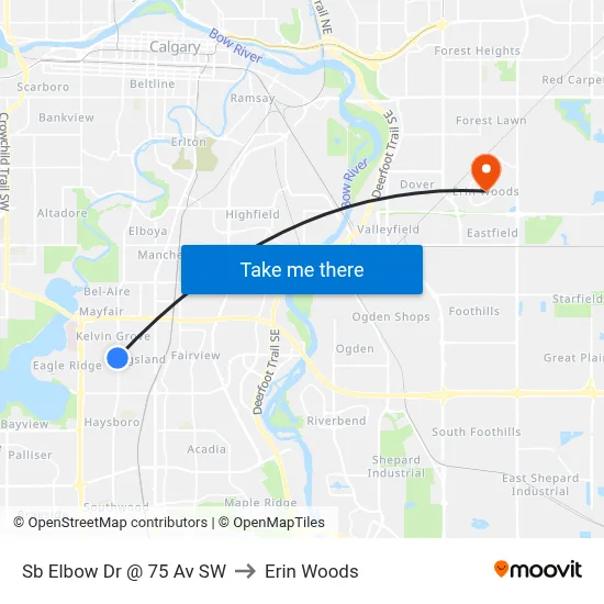 Sb Elbow Dr @ 75 Av SW to Erin Woods map