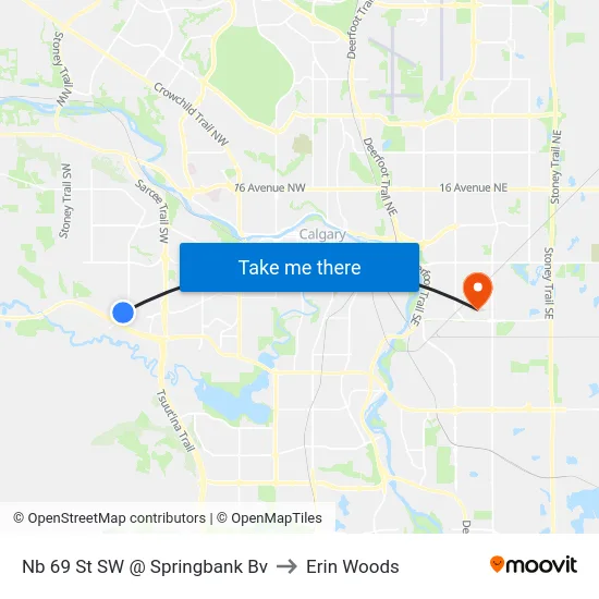Nb 69 St SW @ Springbank Bv to Erin Woods map