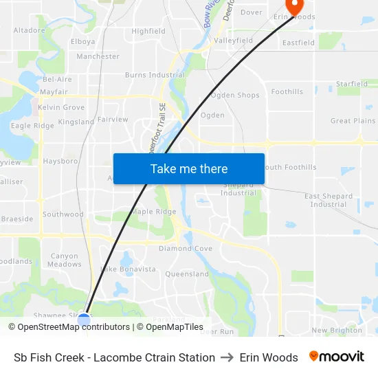 Sb Fish Creek - Lacombe Ctrain Station to Erin Woods map