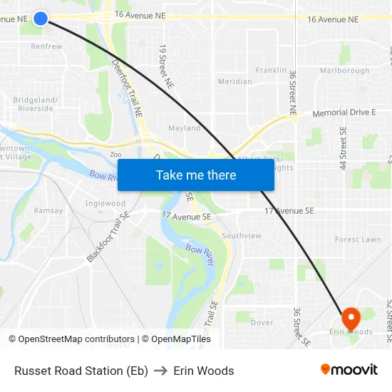 Russet Road Station (Eb) to Erin Woods map