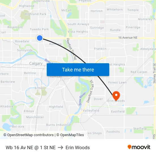 Wb 16 Av NE @ 1 St NE to Erin Woods map