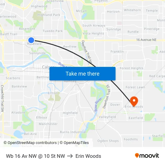 Wb 16 Av NW @ 10 St NW to Erin Woods map
