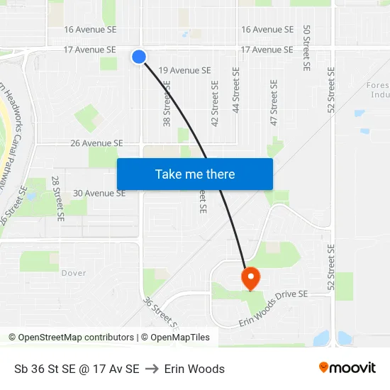 Sb 36 St SE @ 17 Av SE to Erin Woods map