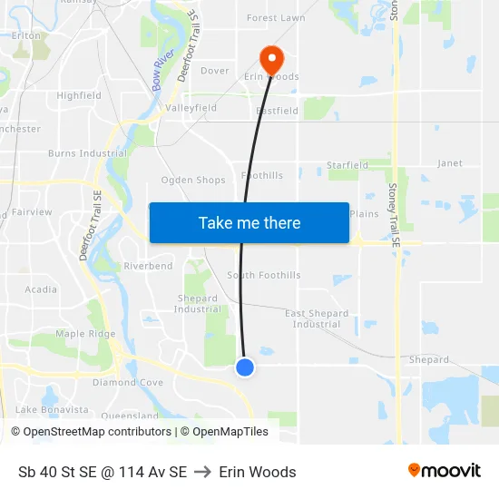 Sb 40 St SE @ 114 Av SE to Erin Woods map