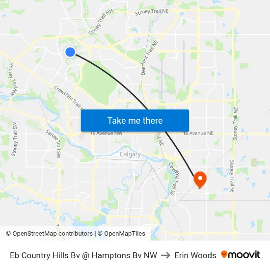 Eb Country Hills Bv @ Hamptons Bv NW to Erin Woods map
