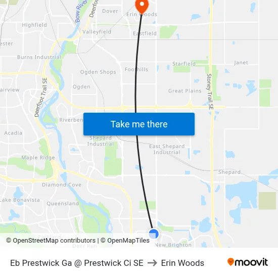Eb Prestwick Ga @ Prestwick Ci SE to Erin Woods map