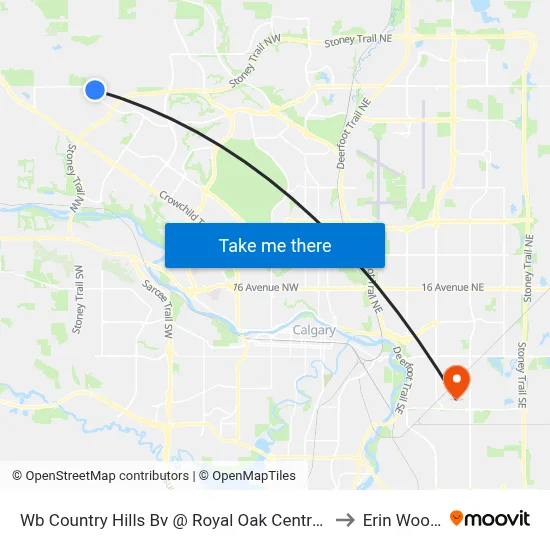 Wb Country Hills Bv @ Royal Oak Centre NW to Erin Woods map