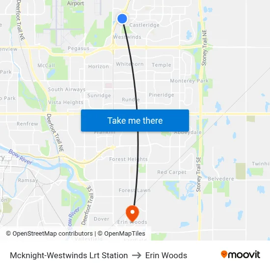 Mcknight-Westwinds Lrt Station to Erin Woods map
