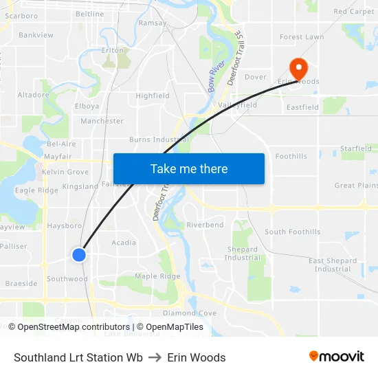Southland Lrt Station Wb to Erin Woods map