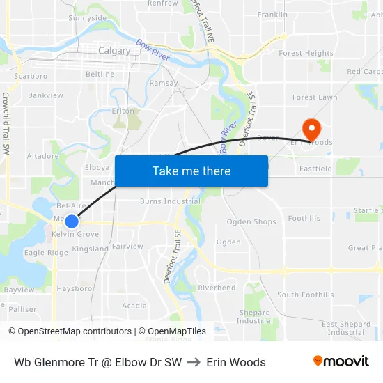 Wb Glenmore Tr @ Elbow Dr SW to Erin Woods map