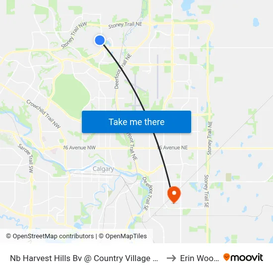Nb Harvest Hills Bv @ Country Village Rd NE to Erin Woods map