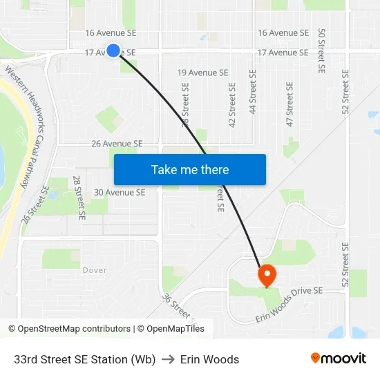 33rd Street SE Station (Wb) to Erin Woods map