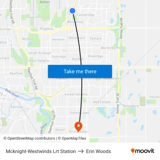 Mcknight-Westwinds Lrt Station to Erin Woods map