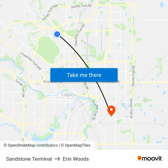 Sandstone Terminal to Erin Woods map