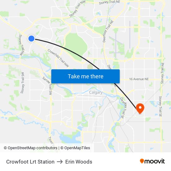 Crowfoot Lrt Station to Erin Woods map