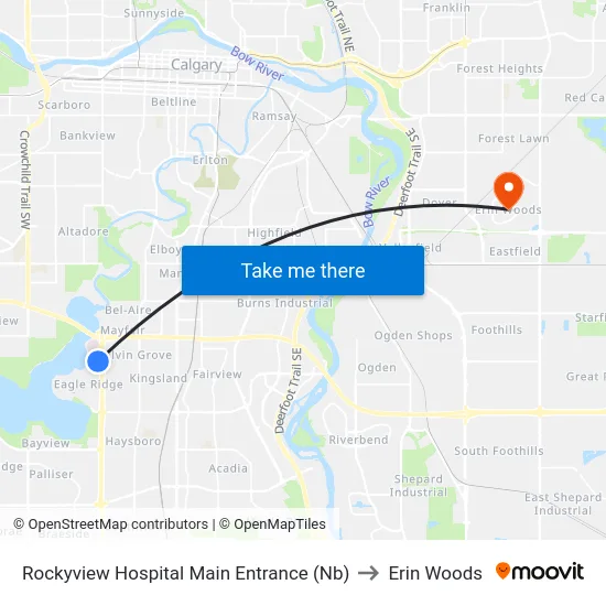 Rockyview Hospital Main Entrance (Nb) to Erin Woods map