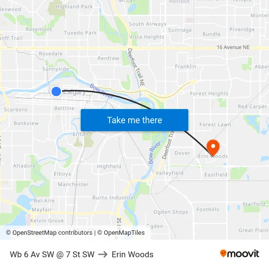 Wb 6 Av SW @ 7 St SW to Erin Woods map
