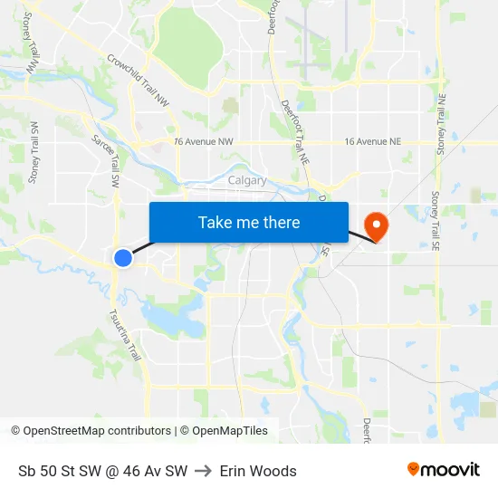 Sb 50 St SW @ 46 Av SW to Erin Woods map