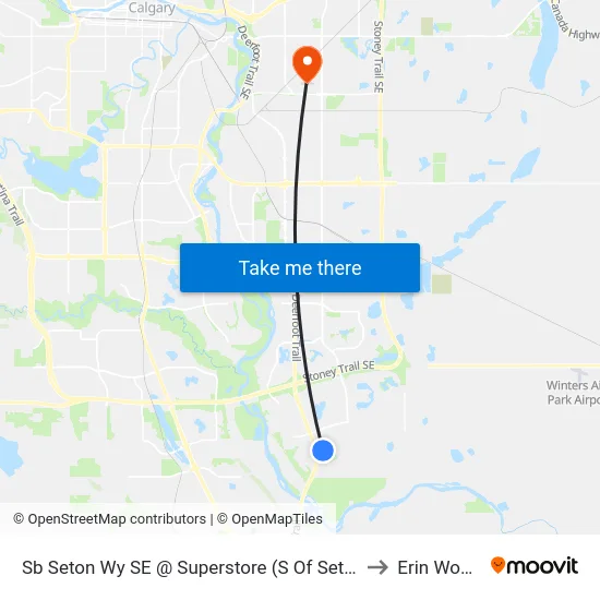 Sb Seton Wy SE @ Superstore (S Of Seton Cr) to Erin Woods map