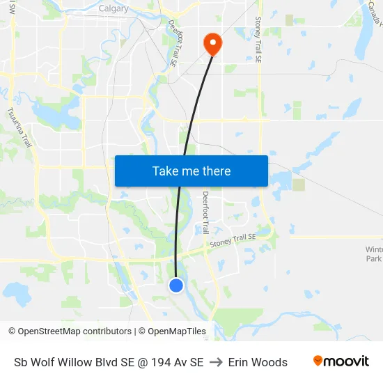 Sb Wolf Willow  Blvd SE @ 194 Av SE to Erin Woods map