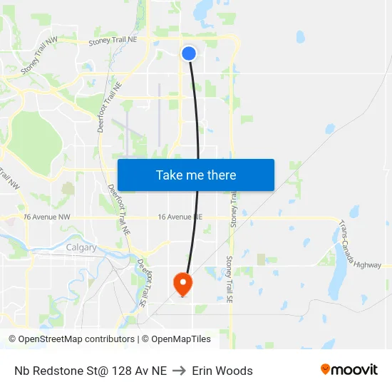Nb Redstone St@ 128 Av NE to Erin Woods map