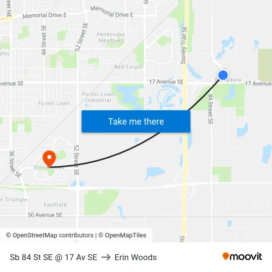Sb 84 St SE @ 17 Av SE to Erin Woods map