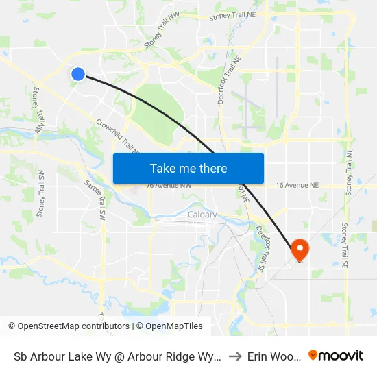 Sb Arbour Lake Wy @ Arbour Ridge Wy NW to Erin Woods map