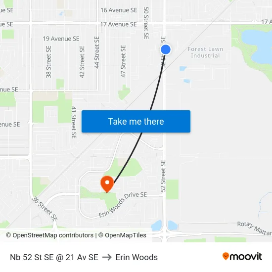 Nb 52 St SE @ 21 Av SE to Erin Woods map