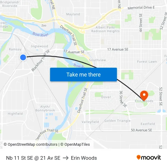 Nb 11 St SE @ 21 Av SE to Erin Woods map
