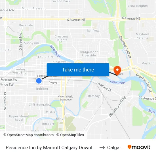 Residence Inn by Marriott Calgary Downtown/Beltline District to Calgary Zoo map